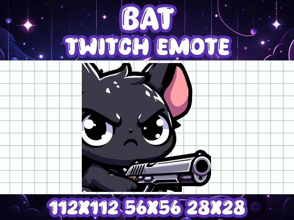 Black Bat Gun Emote for Twitch Discord Gamer Icons for Halloween