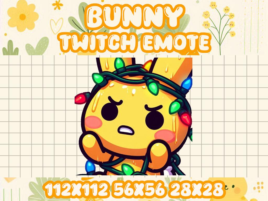 Yellow Bunny Christmas Lights Emote | Kawaii Holiday Icon for Twitch and Discord