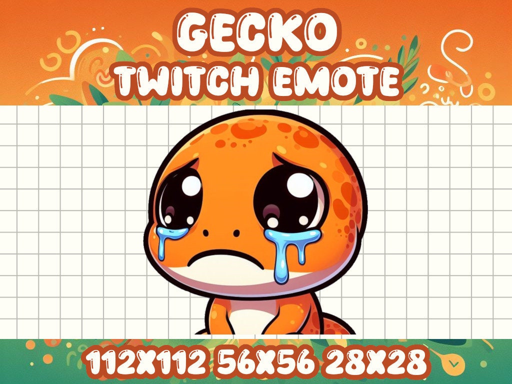 Orange Gecko Sad Emote | Kawaii Chibi Icon for Twitch and Discord Livestreams