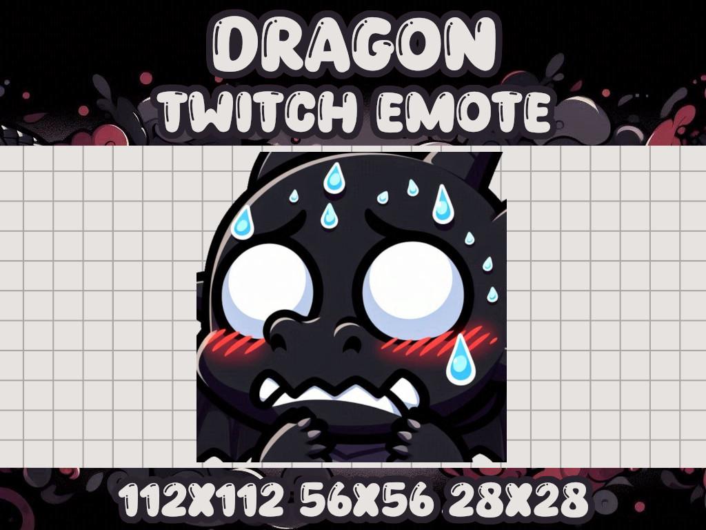 Black Dragon Nervous Emote for Gamer Twitch Discord | Worried Anxious Upset Sweat Worry Oh No Crap Bad Monkas Ugh
