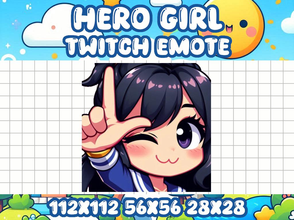Hero Girl L Emote for Twitch and Discord - Cute Chibi Icons for Gaming