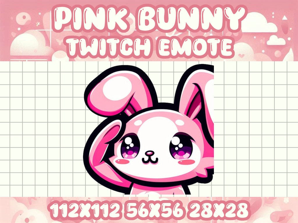 Pink Bunny Salute Emote for Twitch and Discord Kawaii Gamer Icon