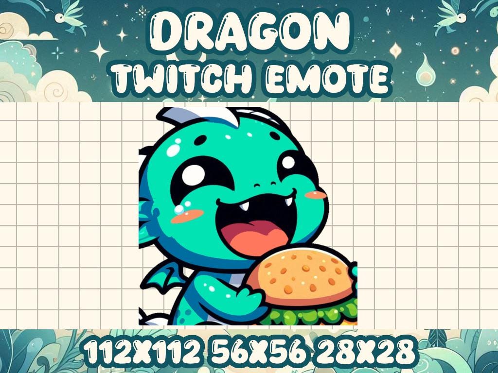 Teal Dragon Burger Emote for Cute Fantasy Gamer Streams on Twitch Discord | Turquoise Blue Green Food Eat Snack Munch Greasy Fast Food Happy