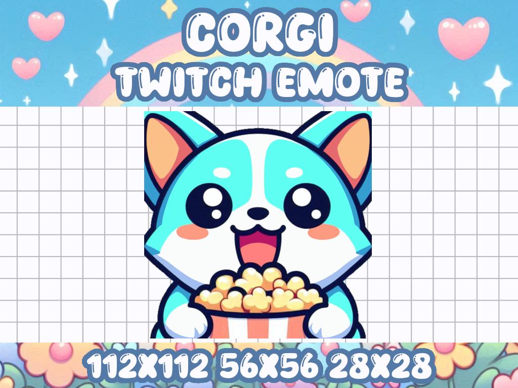 Blue Corgi Popcorn Emote for Streamers and Gamers on Discord and Twitch