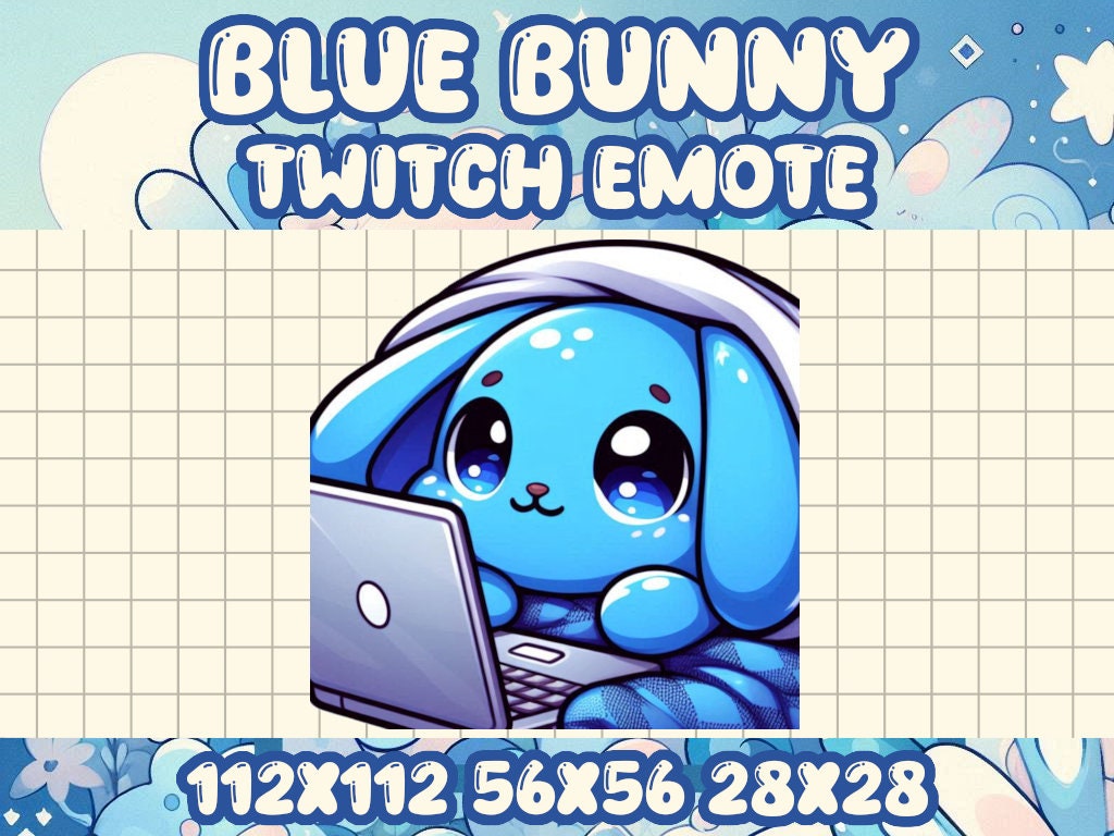 Blue Bunny Cozy Laptop Emote for Twitch & Discord Livestreams
