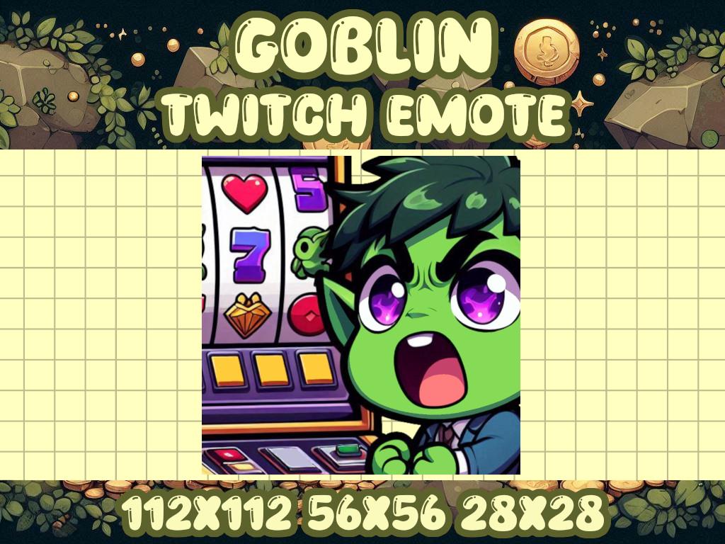 Goblin Gamble Emote for Twitch and Discord | Kawaii Chibi Gamer Icon Slots Reels Casino Gambling W Win L Loss Loser Winner Game Slot Machine