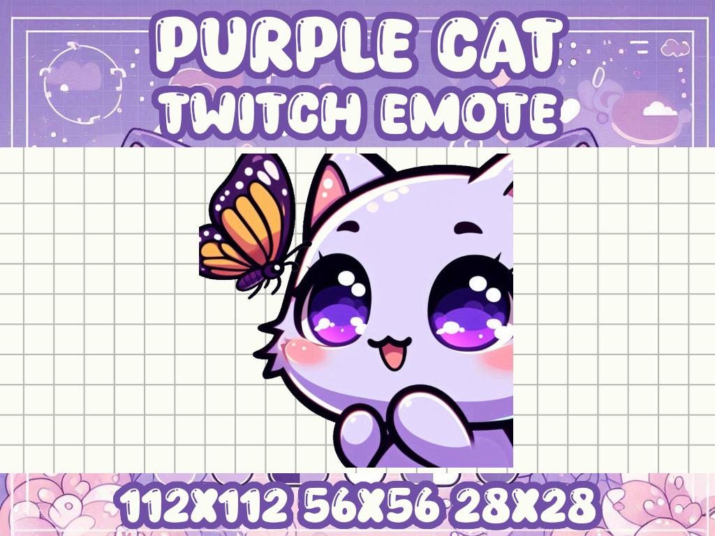 Purple Cat Butterfly Emote | Kawaii Chibi Icon for Twitch and Discord