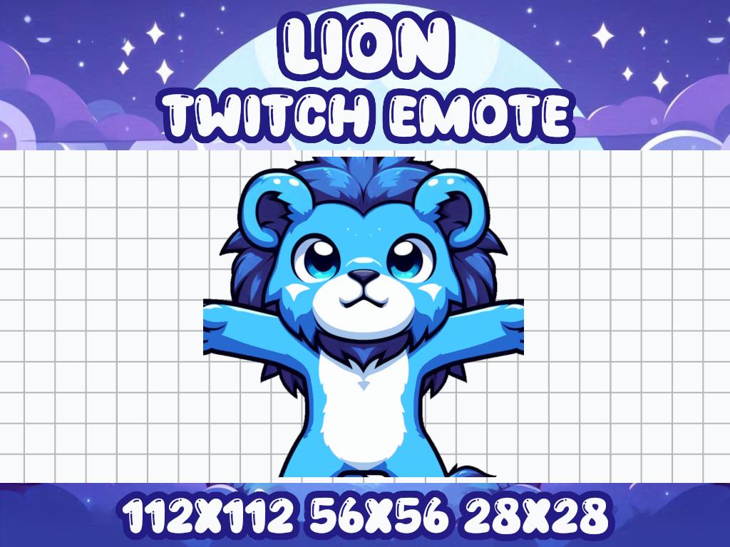 Blue Lion T-Pose Emote | Cute Twitch & Discord Icon | Kawaii Chibi Gamer Emotes for Livestreams Dance Party Swag Impose Chaos Meme Funny