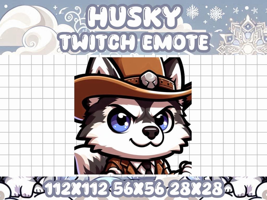 Husky Cowboy Hat Emote for Twitch and Discord - Chibi Animal Icon | Dog Cowgirl Wild West Western Cap Suit Tie Determined Fierce