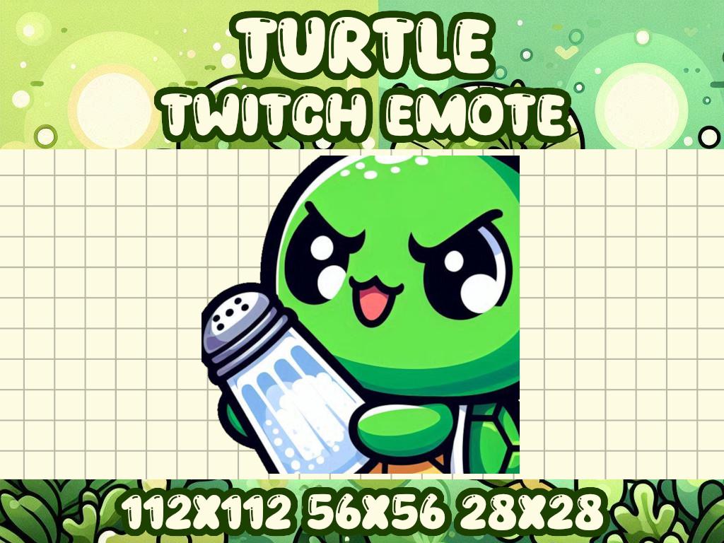 Green Turtle Salty Emote for Twitch and Discord - Kawaii Gaming Icon | Upset Mad Sore Loser L Loss W Win Compete Bad Salt Shaker Hold Jerk