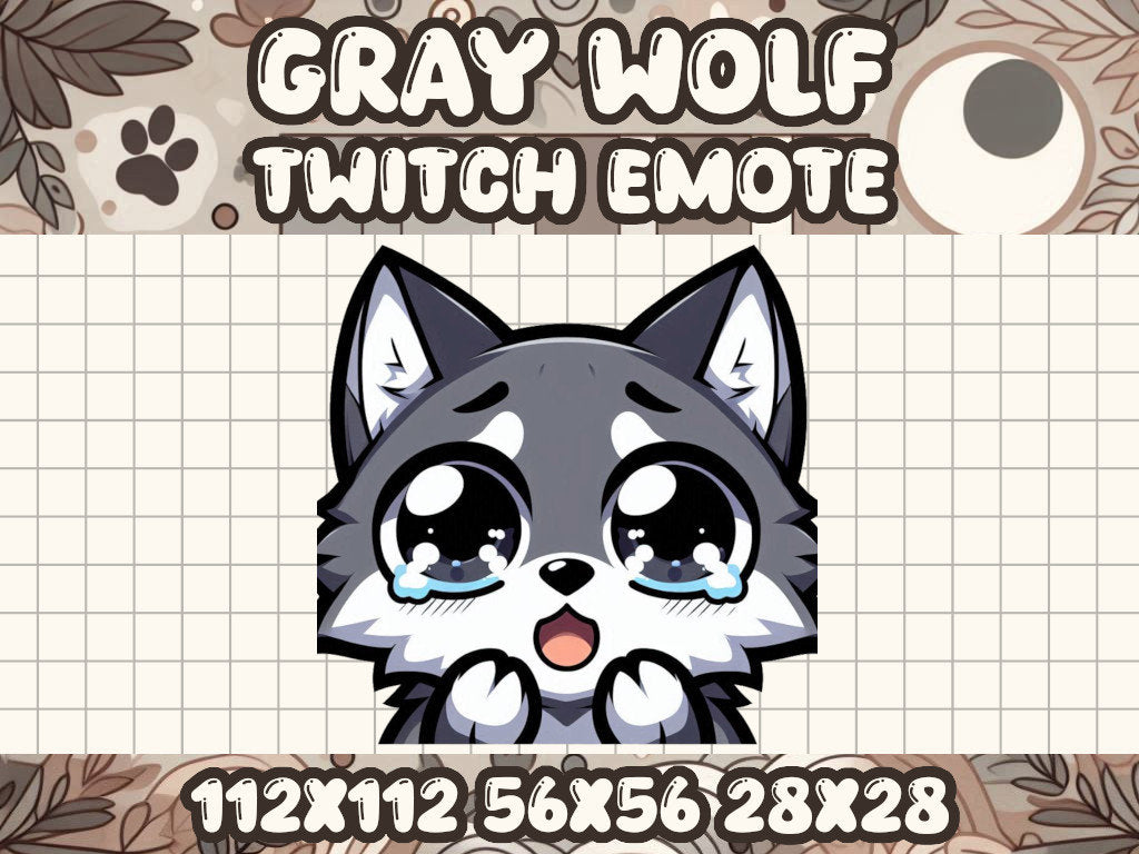 Gray Wolf Pleading Emote | Cute Kawaii Chibi Icon for Twitch and Discord