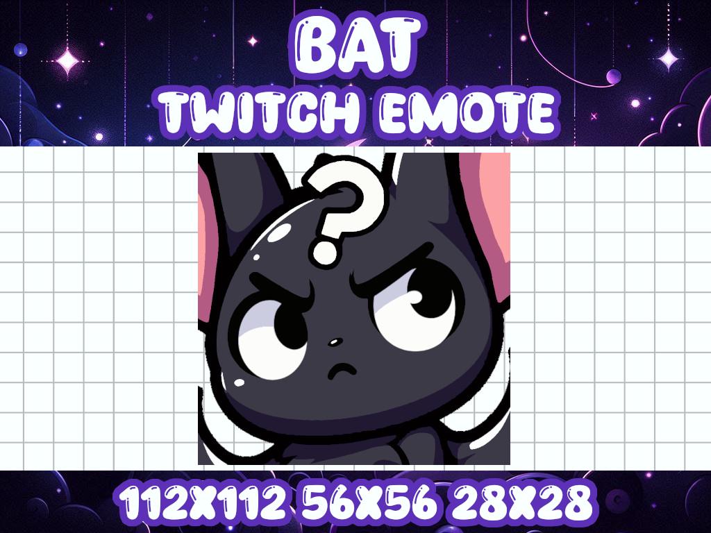 Black Bat Confused Emote for Twitch Discord Halloween Chibi Gamer Icon | Spooky Horror Dracula Boo Question Why Hmm Weird Off ? Think