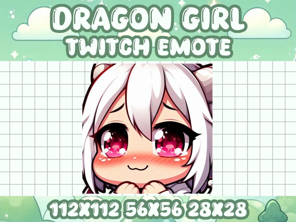 White-Haired Dragon Girl Blush Emote | Cute Anime-Inspired Icon for Twitch & Discord