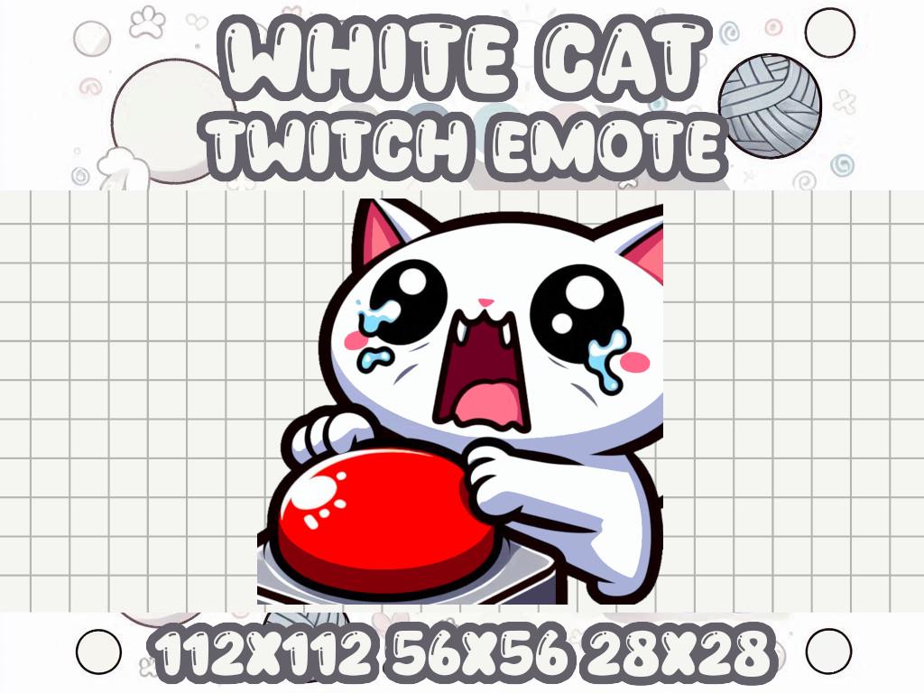 White Cat Panic Emote | Cute Kawaii Chibi Icon for Twitch and Discord