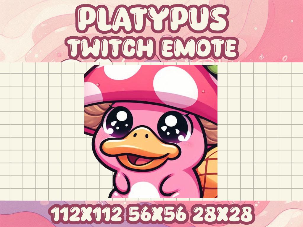 Pink Platypus Mushroom Hat Emote | Kawaii Chibi Icon for Twitch and Discord