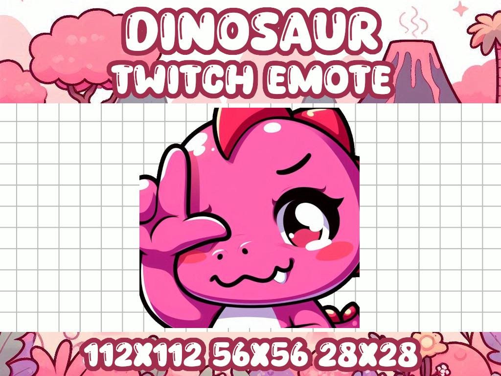 Pink Dinosaur L Emote | Kawaii Gamer Icon for Twitch and Discord