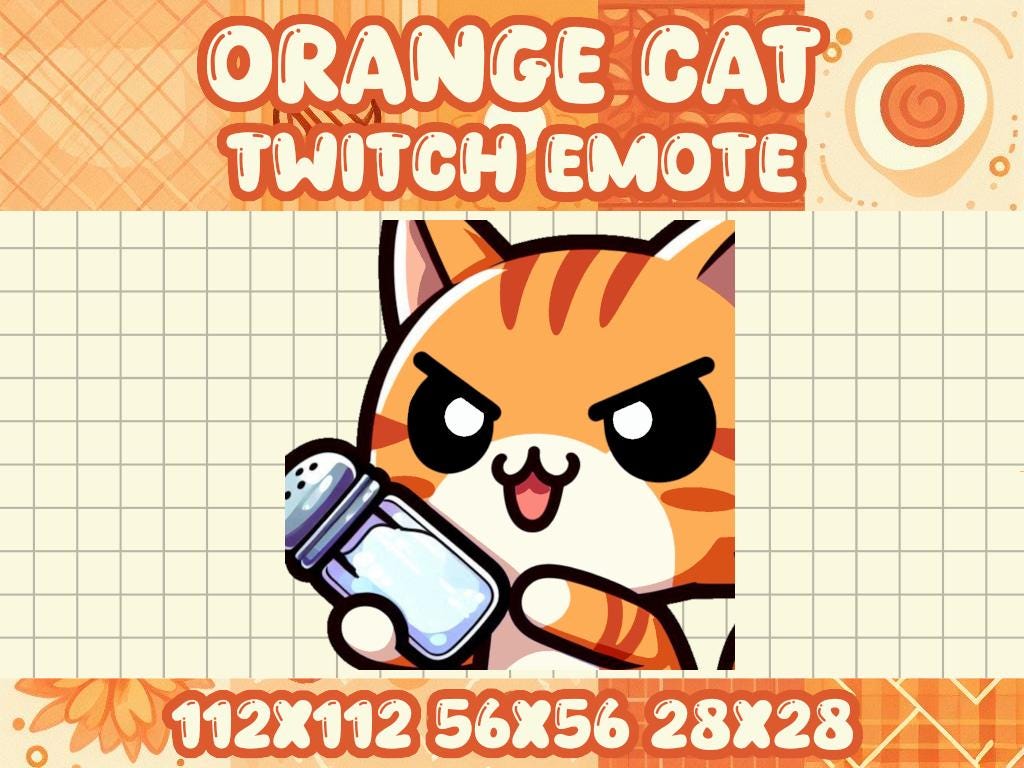 Orange Tabby Cat Salty Emote | Cute Kawaii Chibi Icon for Twitch and Discord