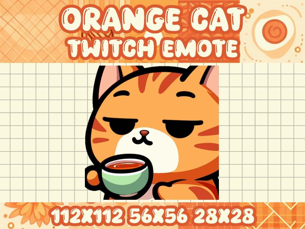 Orange Tabby Cat Sip Emote | Cute Kawaii Chibi Icon for Twitch and Discord
