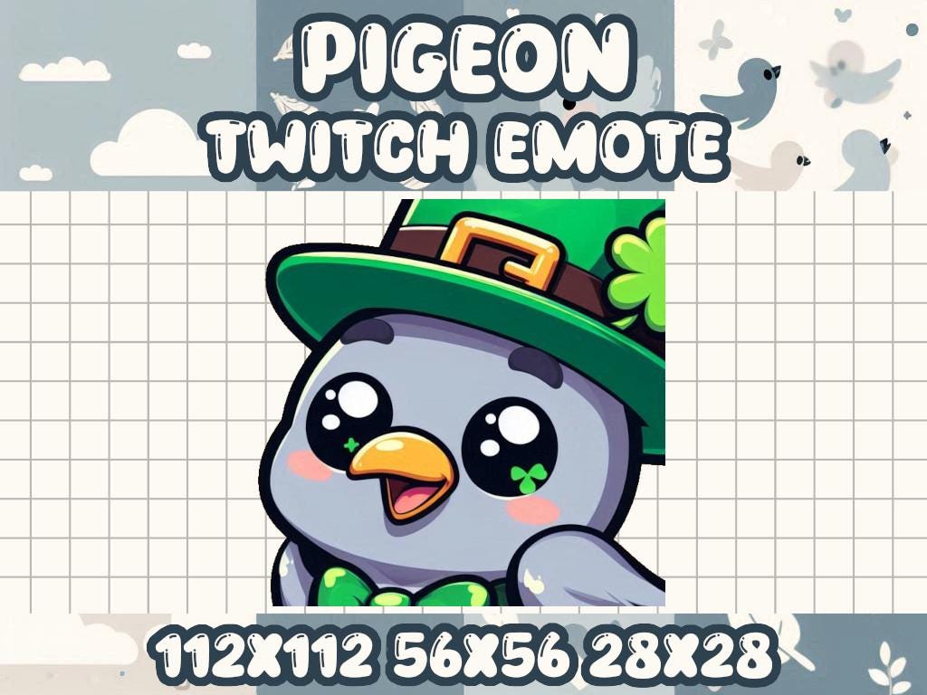 Pigeon Lucky Emote | Kawaii St. Patrick's Day Icon for Twitch and Discord