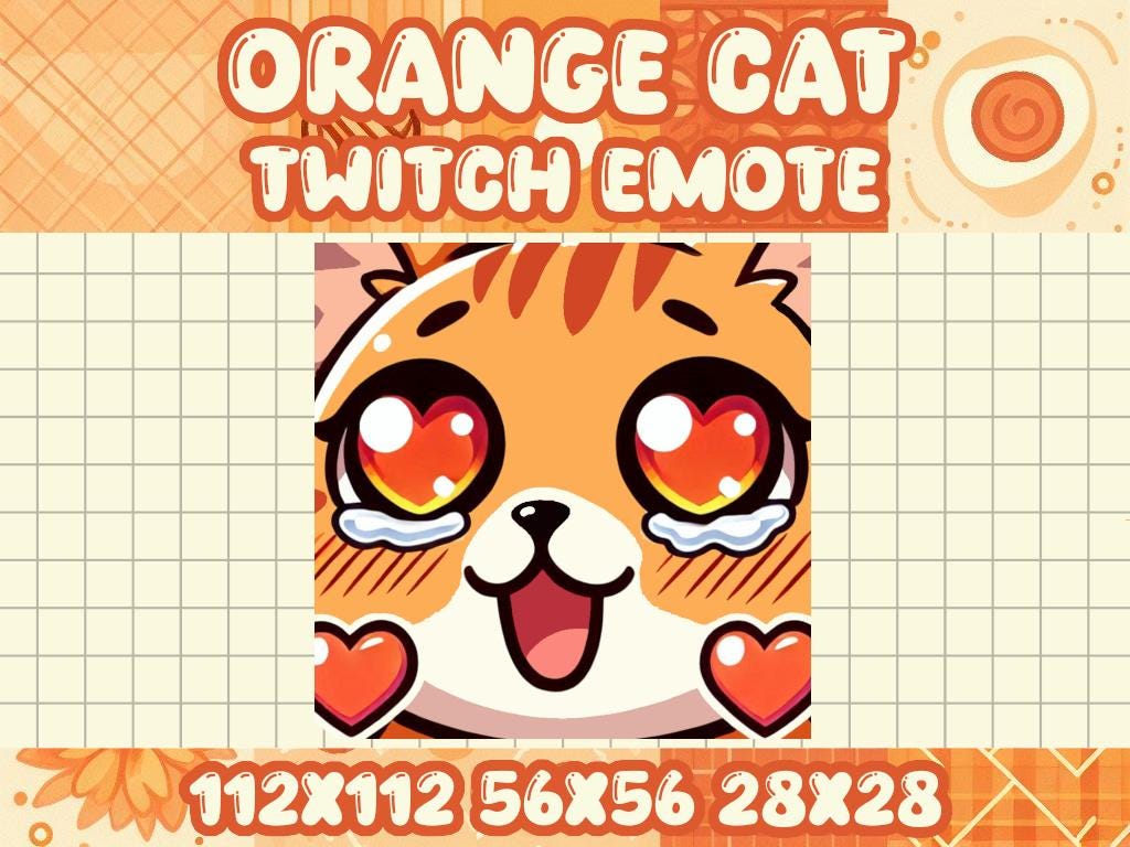 Orange Tabby Cat Simp Emote | Cute Kawaii Chibi Icon for Twitch and Discord