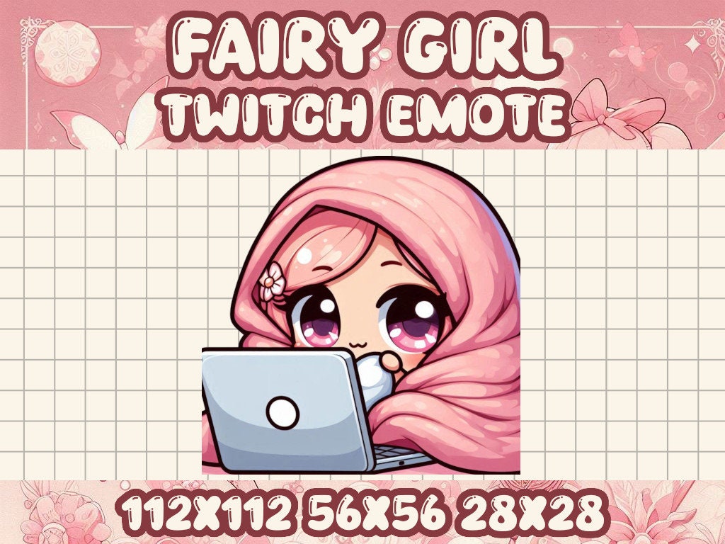 Pink Fairy Girl Cozy Laptop Emote | Kawaii Gaming Icons for Twitch & Discord