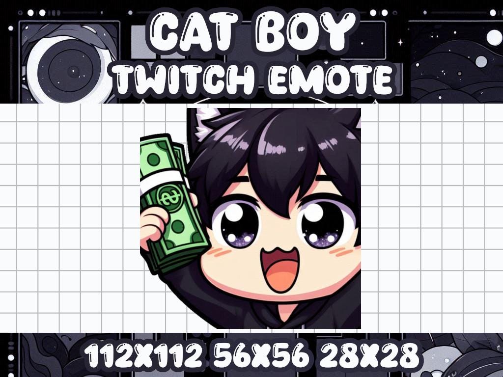 Black Cat Boy Money Emote for Twitch Discord Celebration