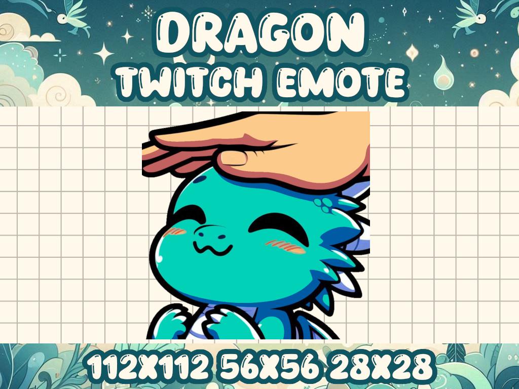Teal Dragon Pet Emote for Cute Fantasy Gamer Streams on Twitch Discord | Turquoise Blue Green Tap Pat Hold Love Petting Love Affection Blush