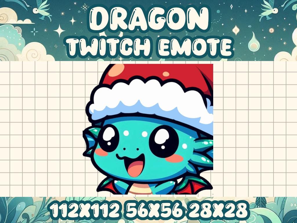 Teal Dragon Santa Hat Emote for Cute Fantasy Gamer Streams on Twitch Discord | Turquoise Blue Green Christmas Holiday Winter Happy Celebrate