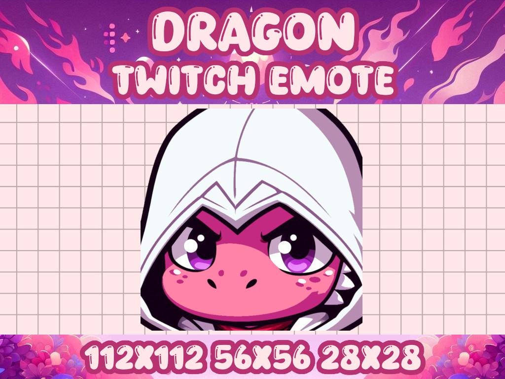 Pink Dragon Assassin Emote | Kawaii Fantasy Icon for Twitch & Discord