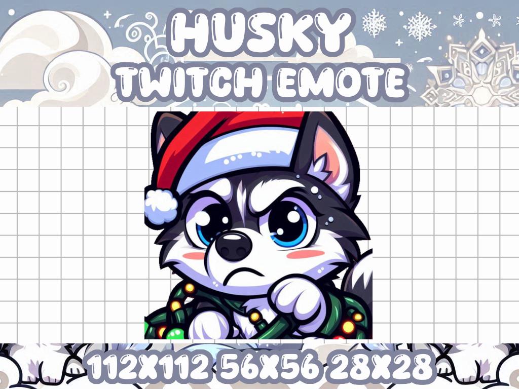 Husky Christmas Lights Emote for Twitch and Discord - Chibi Animal Icon | Dog Holiday Winter Tangle Santa Hat Snow Chaos Trouble