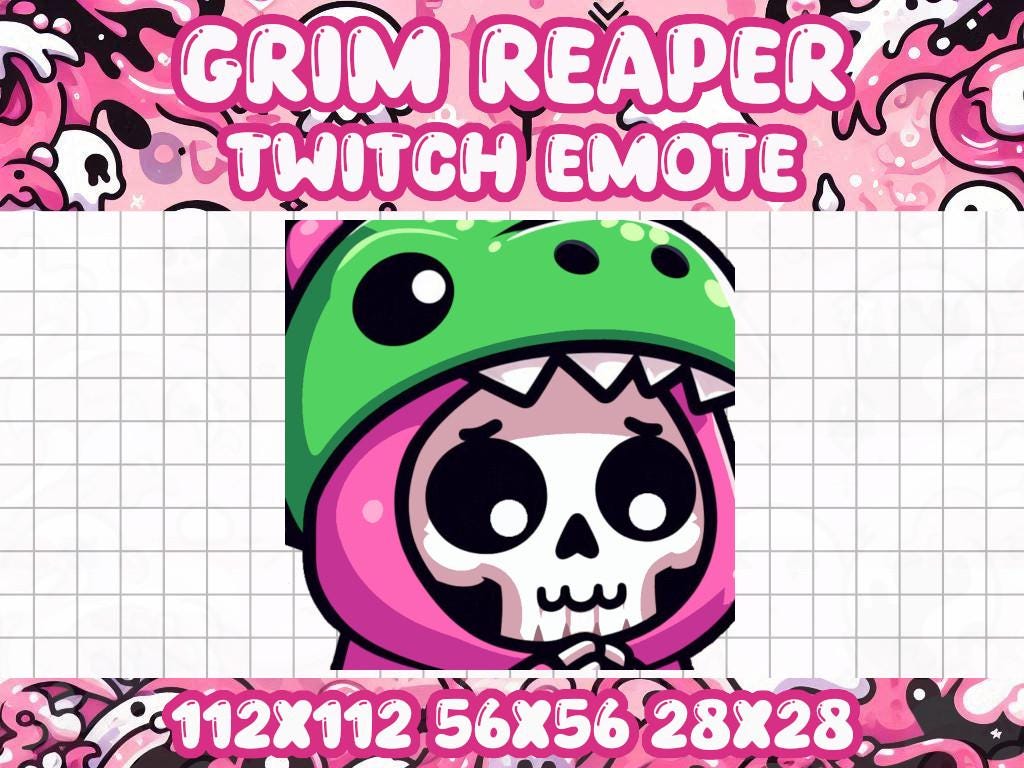 Pink Grim Reaper Dinosaur Hat Emote for Twitch and Discord