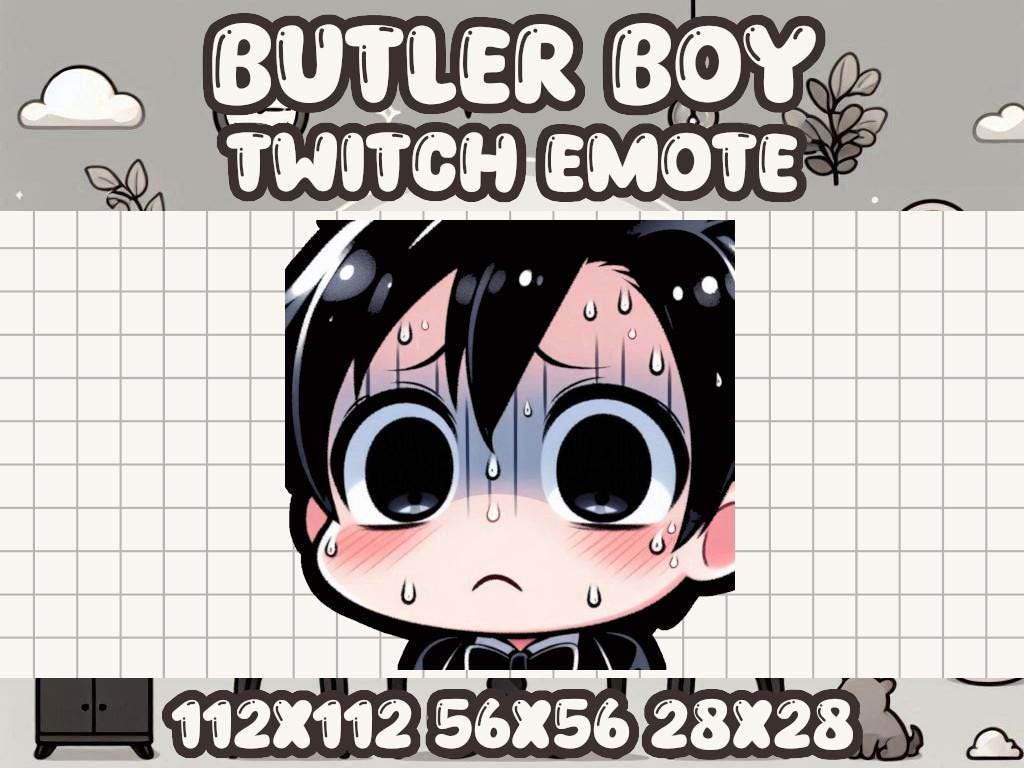 Butler Boy Anxious Emote for Gamers with Cute Kawaii Icons