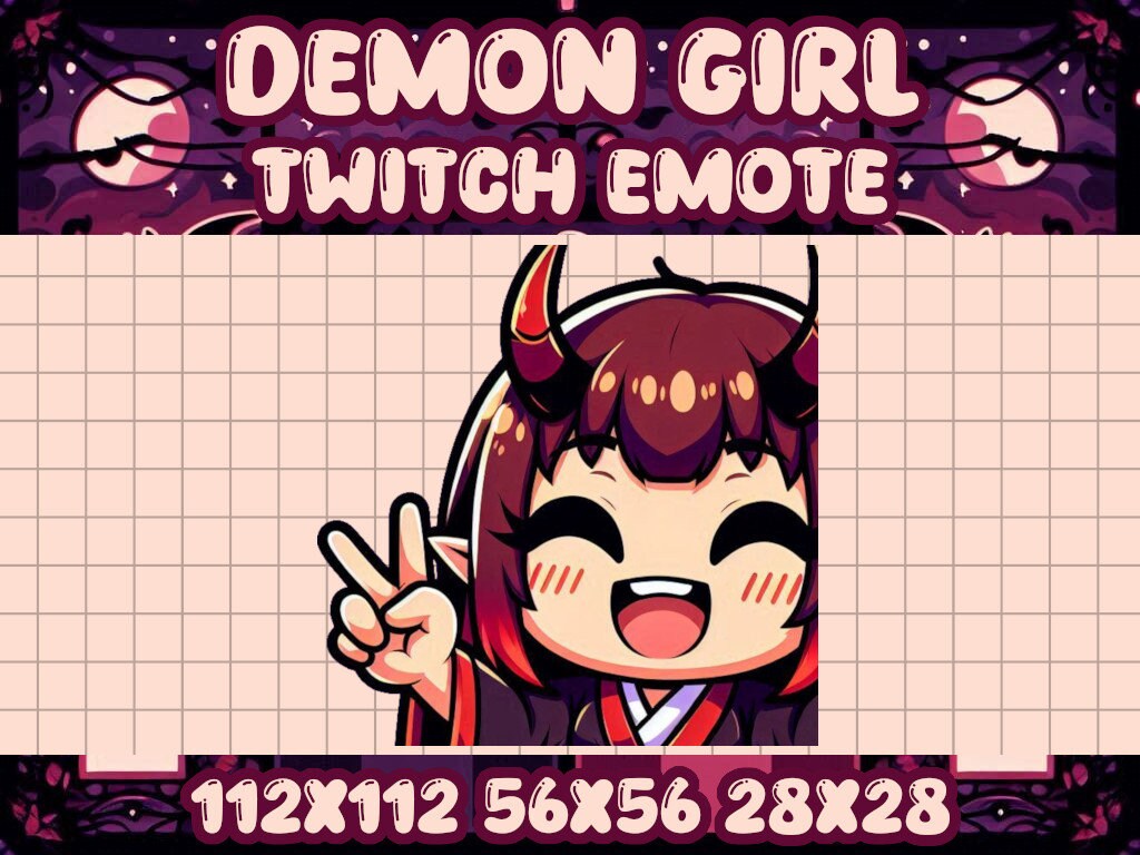 Demon Girl Peace Sign Emote for Twitch & Discord - Kawaii Chibi Icon
