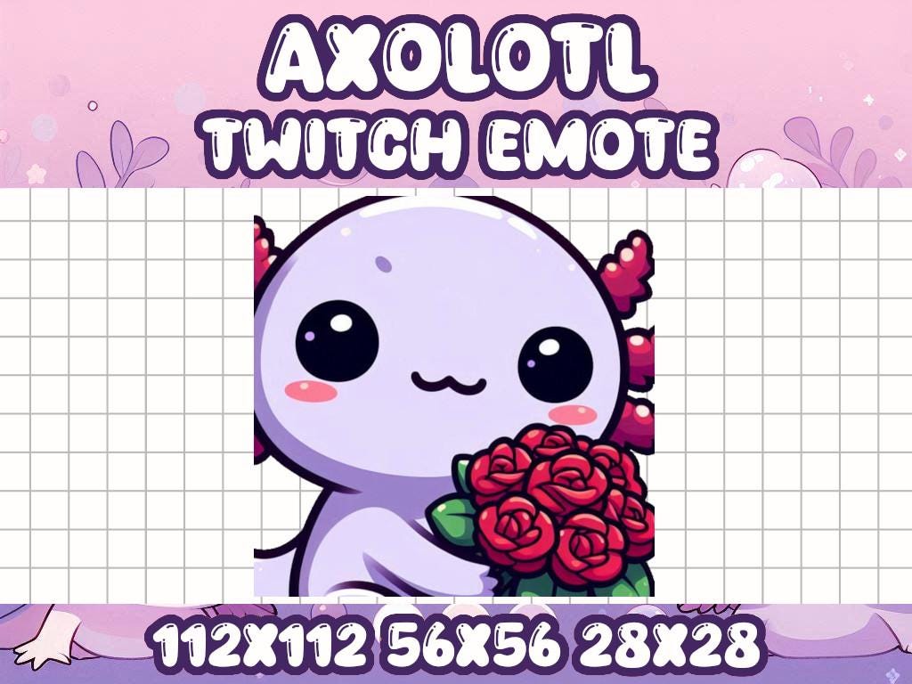 Axolotl Roses Emote | Purple Kawaii Chibi Icon for Twitch and Discord