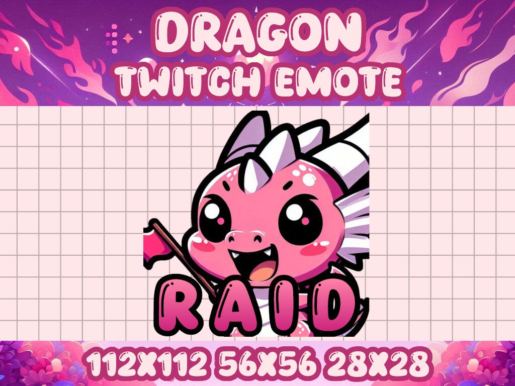 Pink Dragon Raid Emote | Kawaii Fantasy Gamer Icon for Twitch & Discord