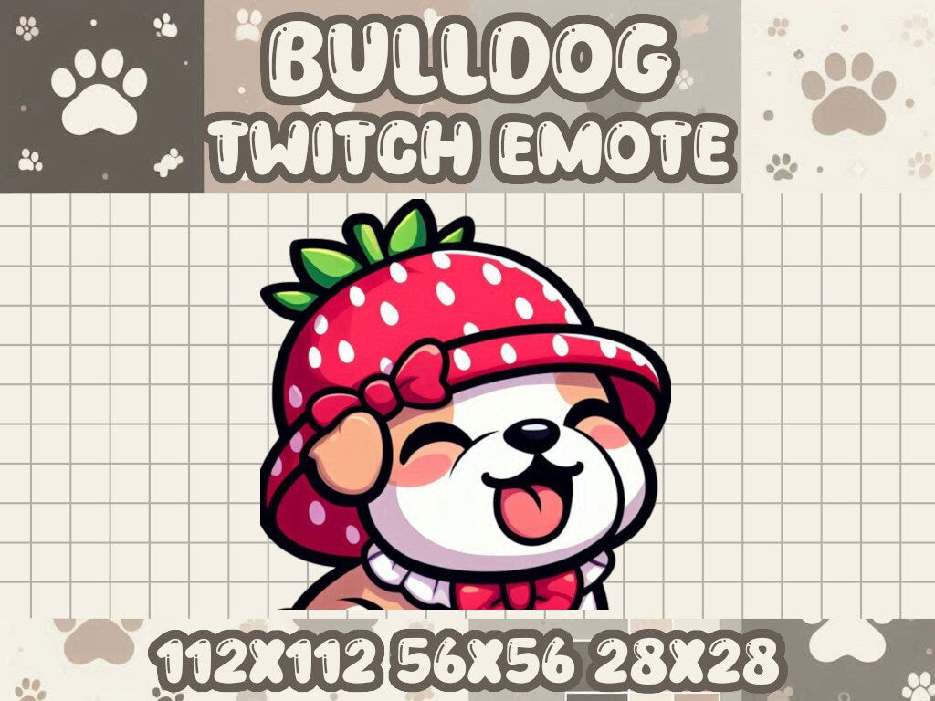 Bulldog Strawberry Hat Emote for Twitch & Discord Kawaii Icons
