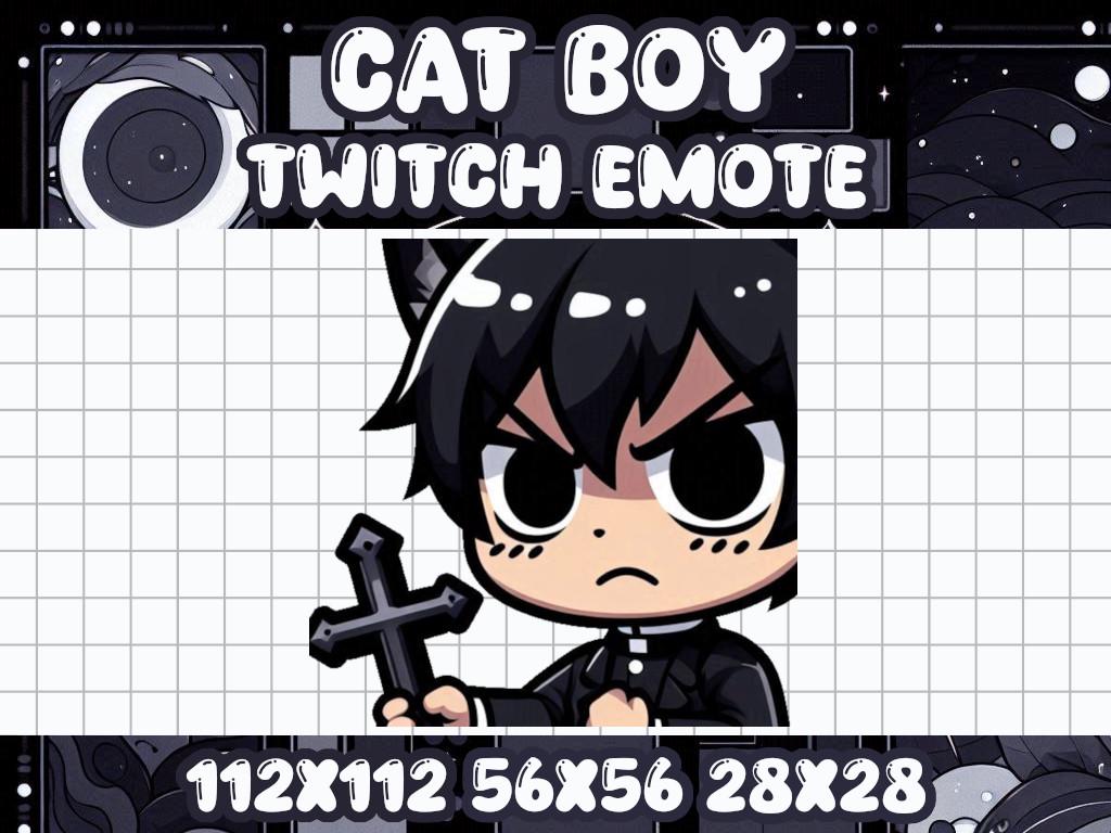 Black Cat Boy Cross Emote for Gamers with Cute Kawaii Icons