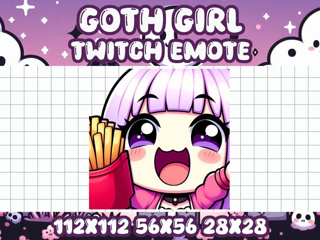 Pastel Goth Girl French Fries Emote | Kawaii Chibi Icon for Twitch and Discord