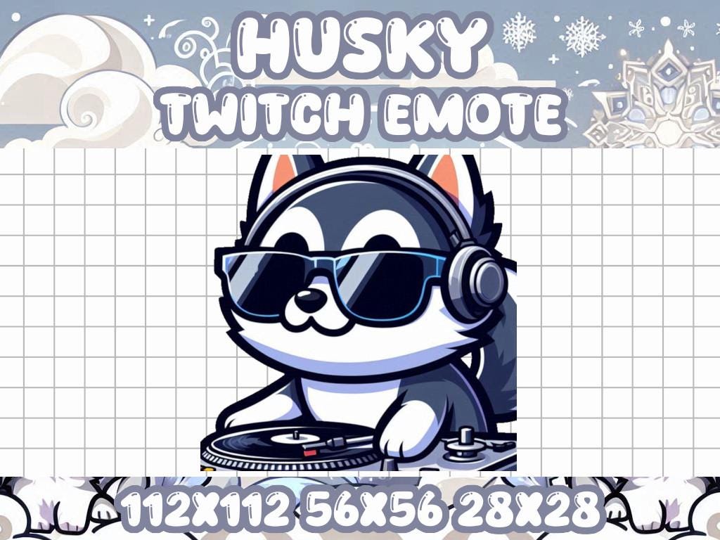 Husky DJ Emote for Twitch and Discord - Chibi Animal Icon | Dog Music Party Rave Disco Disc Jockey Headphones Jam Tunes Musical