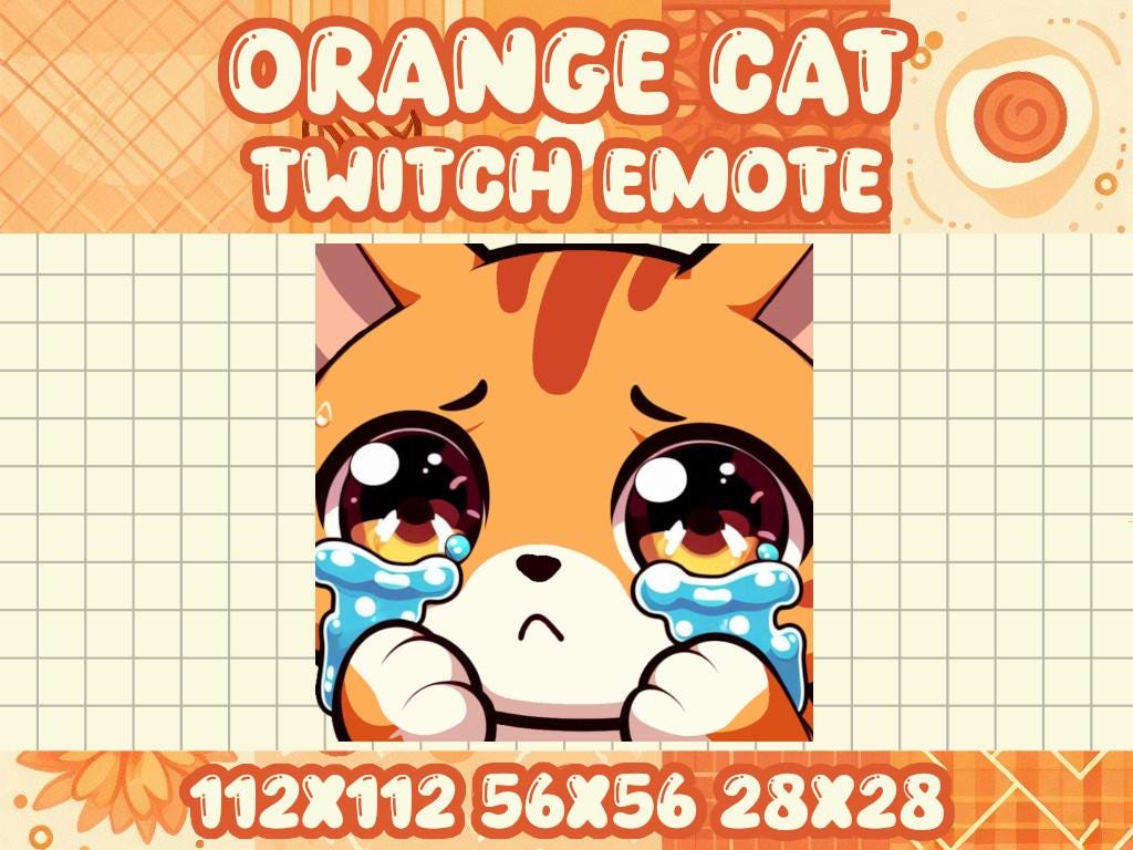 Orange Tabby Cat Tearing Up Emote for Twitch Discord Gamer Chats | Cry Sad Tears Crying Depressed Upset Anxious No L Loss Baby RIP Loser
