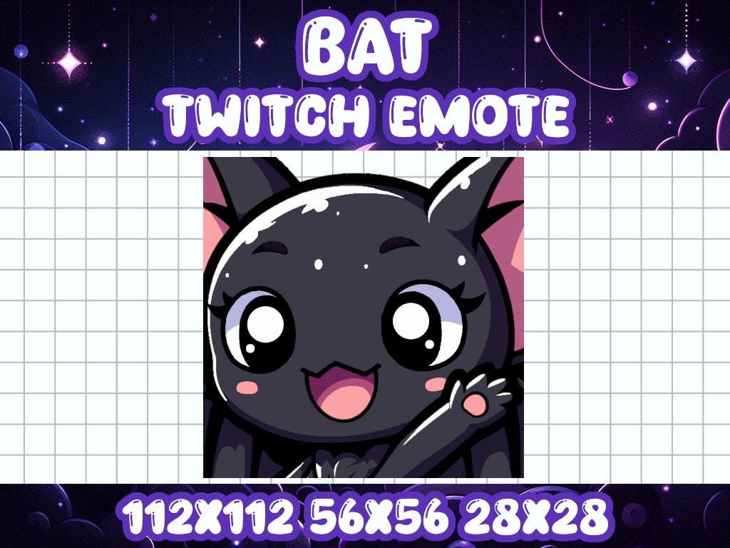 Black Bat Wave Emote for Twitch Discord Halloween Chibi Gamer Icon | Spooky Horror Dracula Boo Hi Hello Bye Wassup Welcome Greet Adios