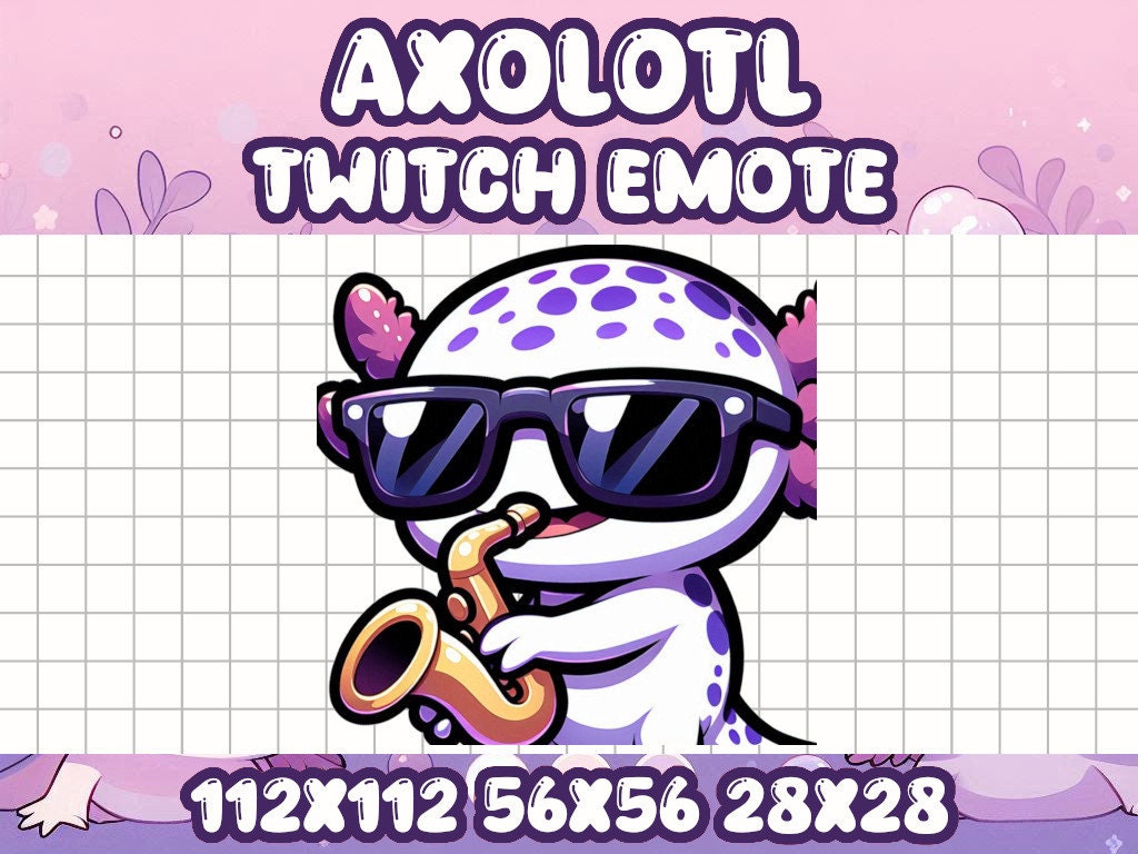 Purple Axolotl Saxophone Emote for Twitch and Discord