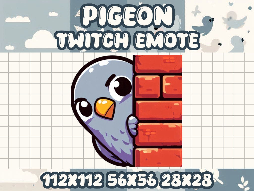 Pigeon Lurk Emote | Cute Twitch & Discord Icons | Kawaii Chibi Gamer Emotes for Livestreams Wall Bird Peek See AFK Look Curious Find Gray No