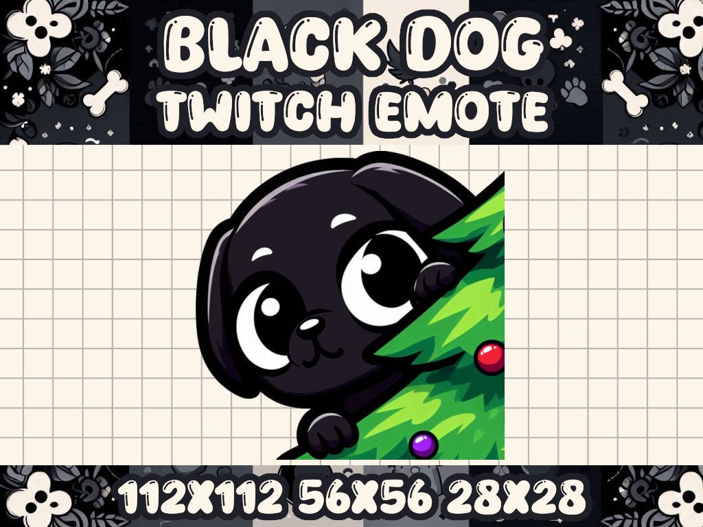 Black Dog Christmas Lurk Emote for Cute Twitch Discord Holiday