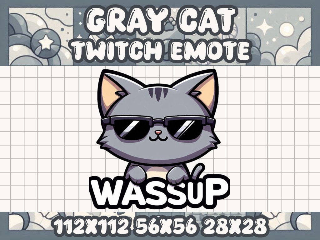 Gray Cat Wassup Emote for Twitch Discord Streaming