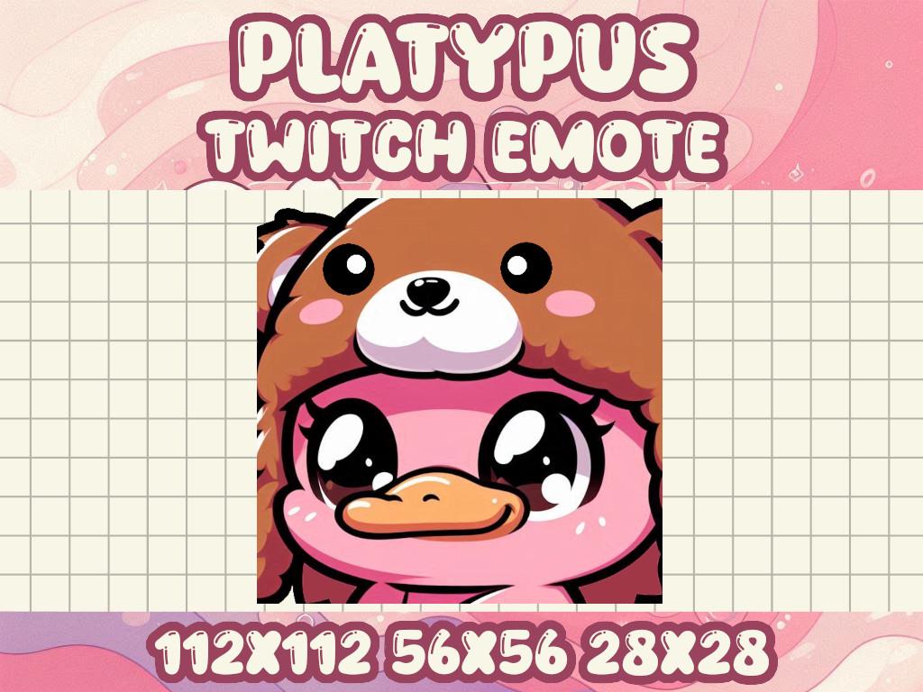 Pink Platypus Teddy Bear Hat Emote | Kawaii Chibi Icon for Twitch and Discord