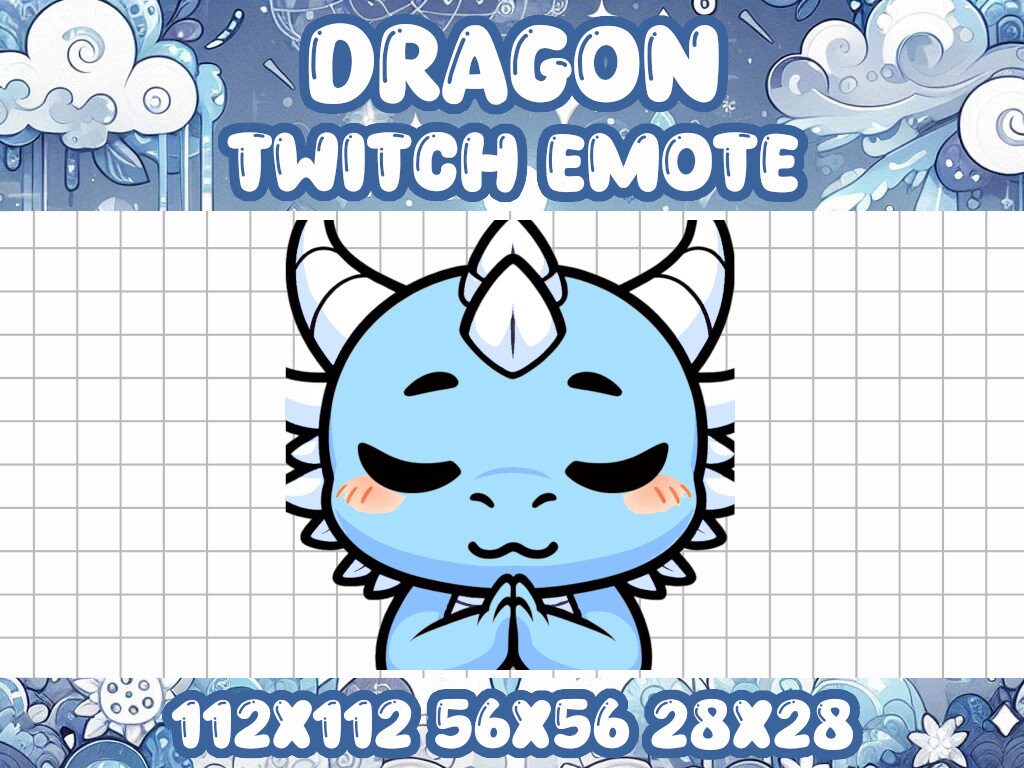 Blue Dragon Pray Emote | Adorable Fantasy Icons for Twitch & Discord