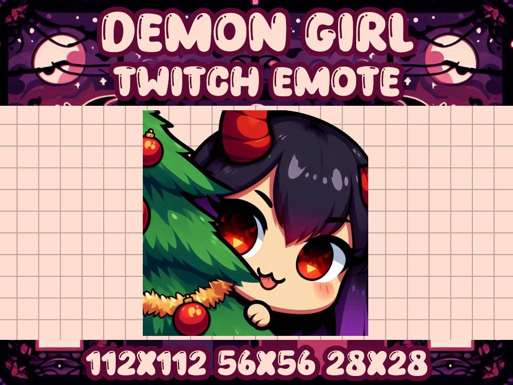 Demon Girl Christmas Lurk Emote | Kawaii Chibi Holiday Icon for Twitch and Discord