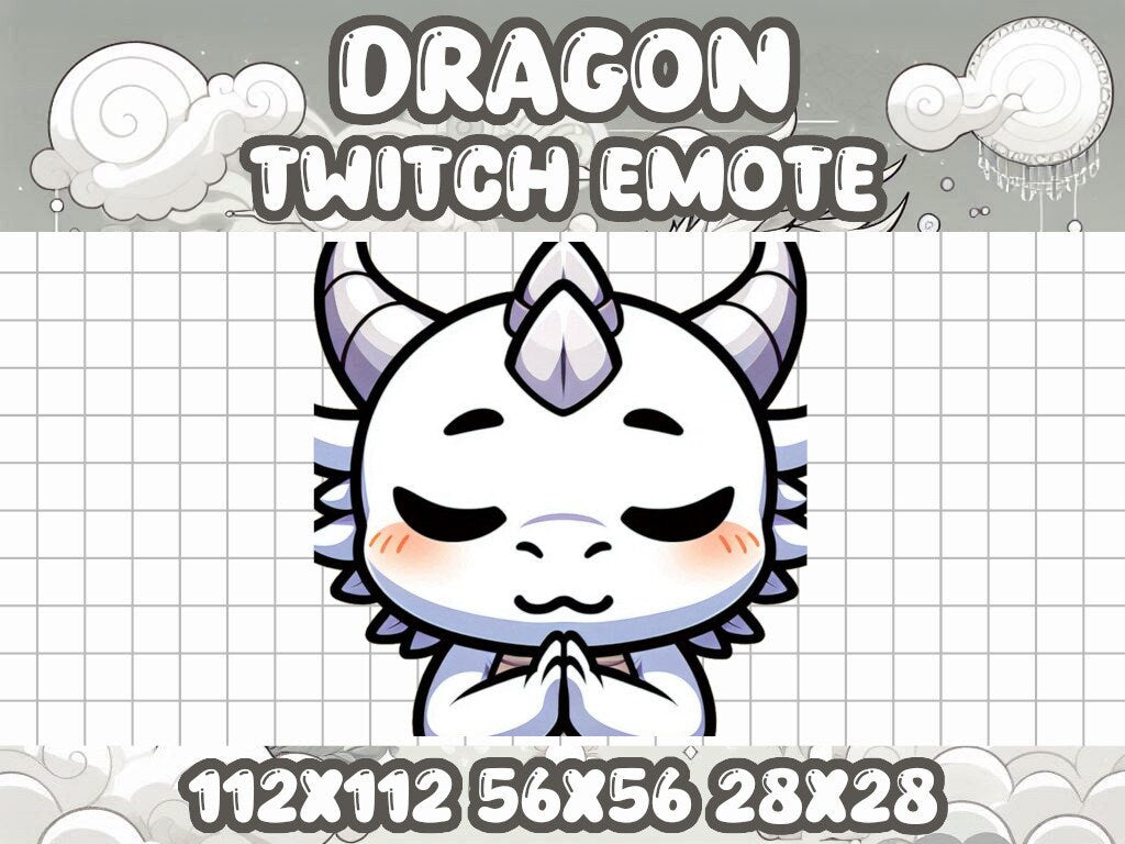 White Dragon Pray Emote | Kawaii Fantasy Icon for Twitch & Discord