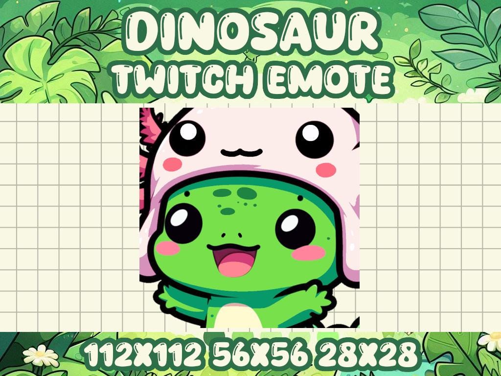 Green Dinosaur Pink Axolotl Hat Emote for Cute Kawaii Gamers on Twitch and Discord
